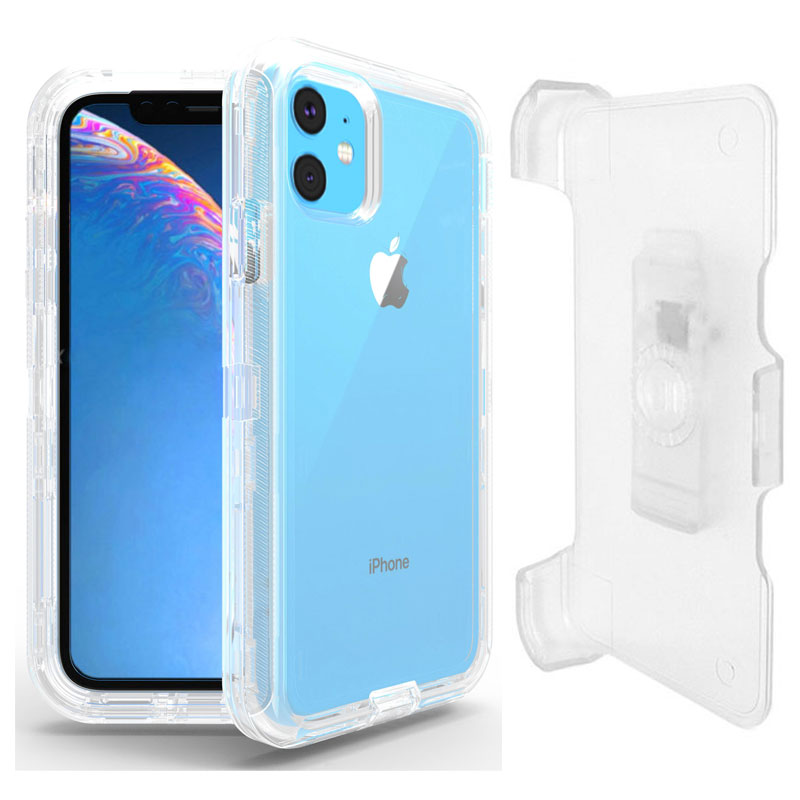 iPHONE 11 Pro Max (6.5in) Transparent Clear Armor Defender Case with Clip (Clear)